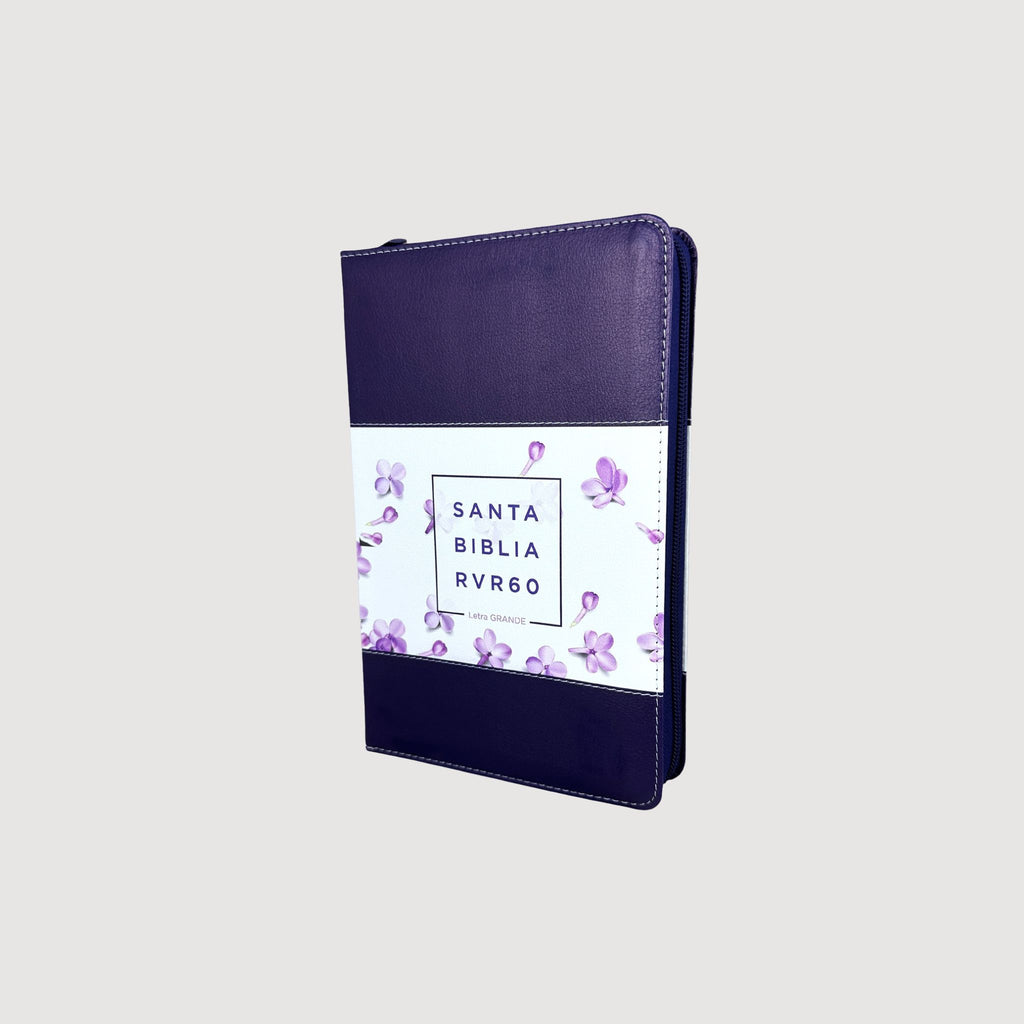 Biblia RVR60 065 Letra Grande, Tricolor Lila-Flores/ Tricolor Azul