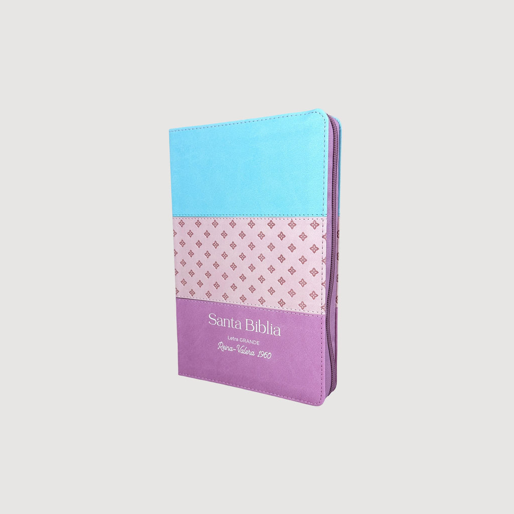 Biblia RVR60 065 Letra Grande, Tricolor Lila-Flores/ Tricolor Azul