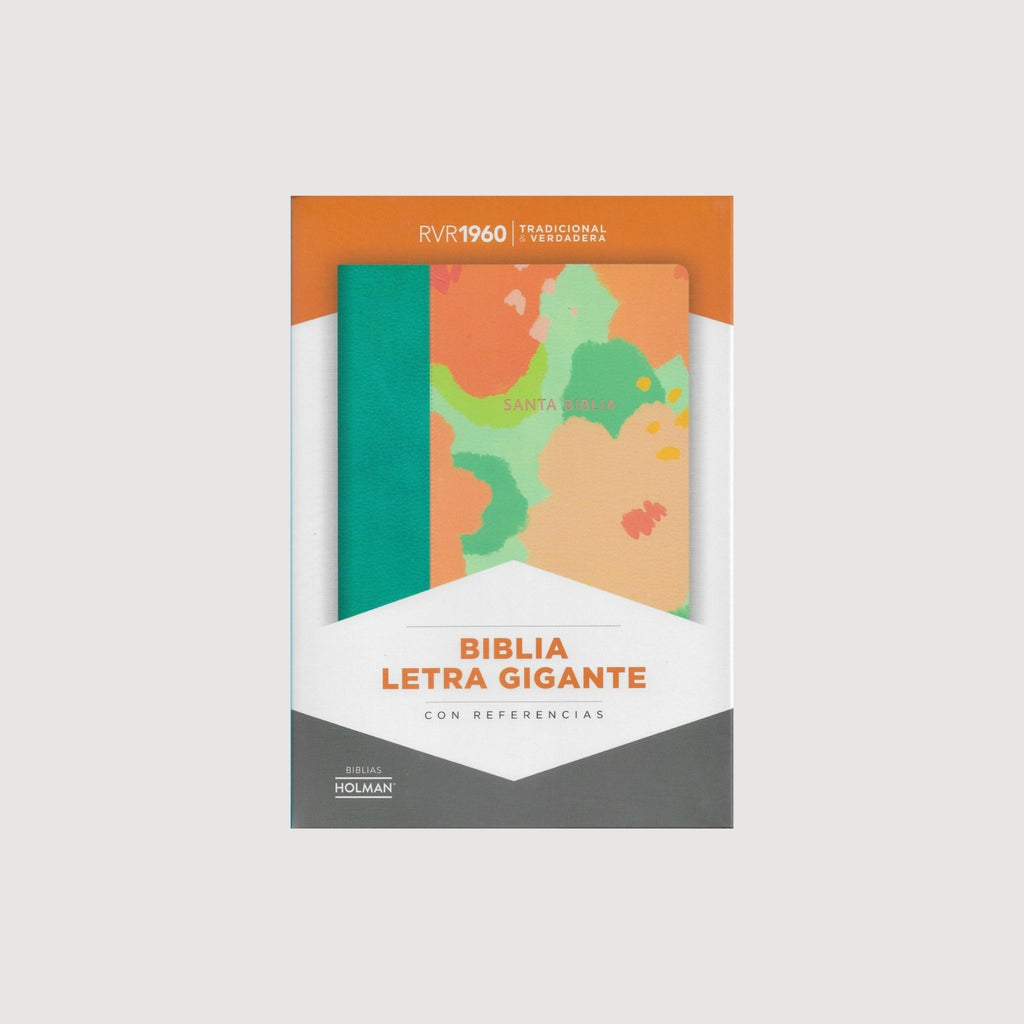 Biblia letra grande con referencia floral simil piel con índice