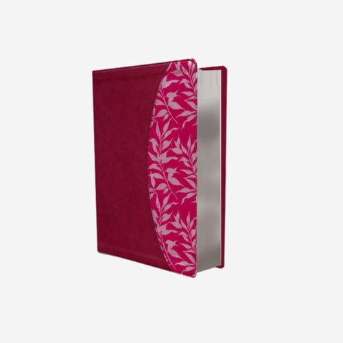 Biblia de estudio para mujeres, RVR60, vino tinto fuccia, misil piel en caja