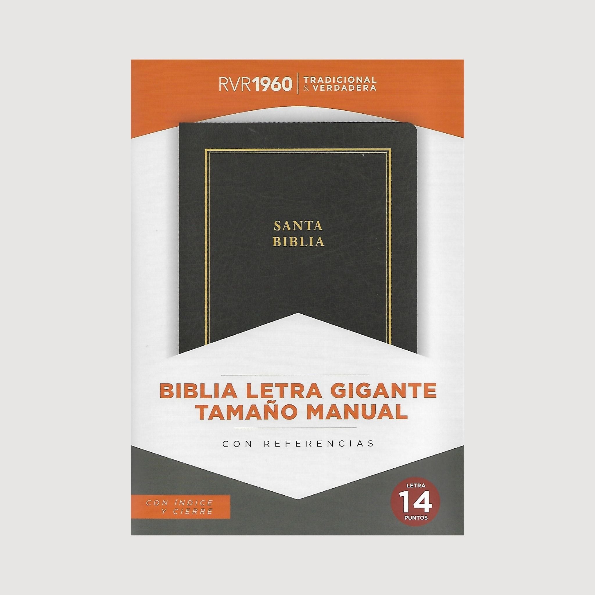Biblia RVR 1960 Letra Gigante 14 puntos, Manual con Cierre Imit. piel negro con índice