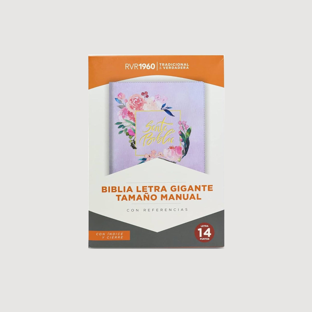 Biblia letra gigante 14 pts con referencias bordado sobre tela con índice tamaño manual, color violeta símil piel